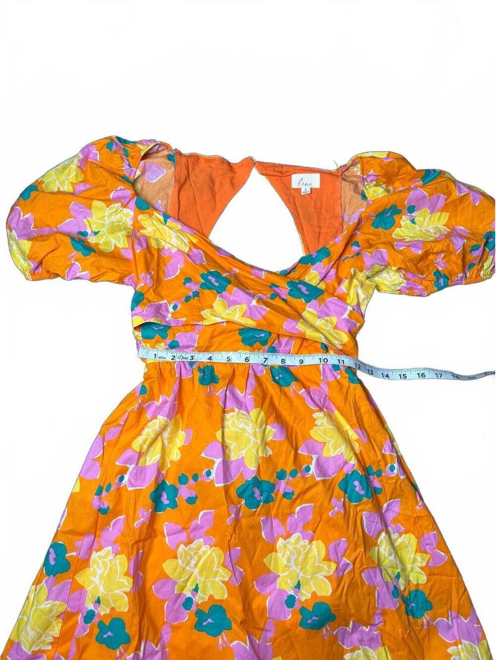 Lena Women's Knee-Length Puff Sleeve Dress in Orange Floral